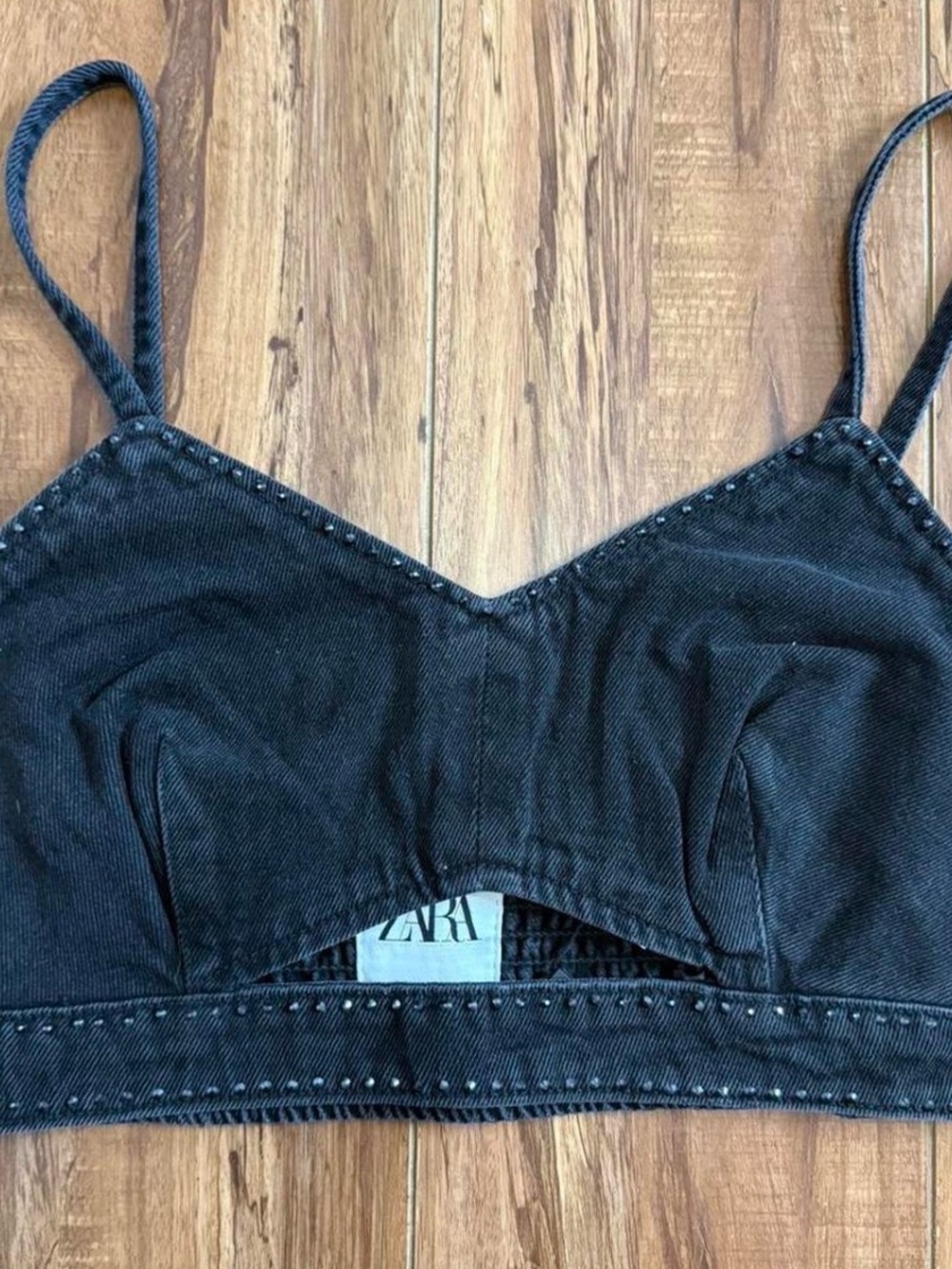 Zara Black Studded Denim Bralette Cami